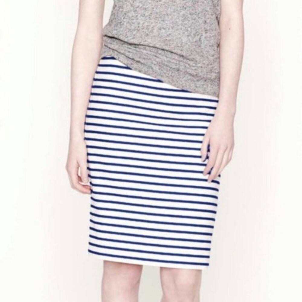 J. Crew The Pencil Skirt Black White Stripe Knit Cotton Knee Length - Size 0